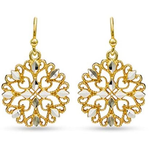 LeCalla Sterling Silver Jewelry Filigree Diamond-Cut Drop Dangler Earring for Women