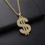 Gold Chain with Dollar Sign Big Money Necklaces for Men Women,Stainless Steel Iced Out Rhinestone Jewelry,Fashion Pendants with 28 Inches Chain