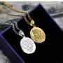 Jesus Bible Verse Gold Necklace for Mens with 21.6'' Chain Christian Jewelry Stainless Steel Personality Prayer English Engraved Coin Disc Medal Pendant
