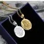 Jesus Bible Verse Gold Necklace for Mens with 21.6'' Chain Christian Jewelry Stainless Steel Personality Prayer English Engraved Coin Disc Medal Pendant