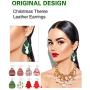 12 pairs Christmas Faux Leather Earrings for Women Girls Christmas tree Earring Teardrop Dangle Earrings Petal Drop Earrings Jewelry