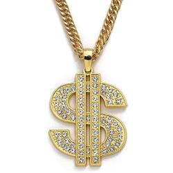 UEJUNBO Gold Chain with Dollar Sign Big Money Necklaces for Men Women,Stainless Steel Iced Out Rhinestone Jewelry,Fashion Pendants with 28 Inches Chain