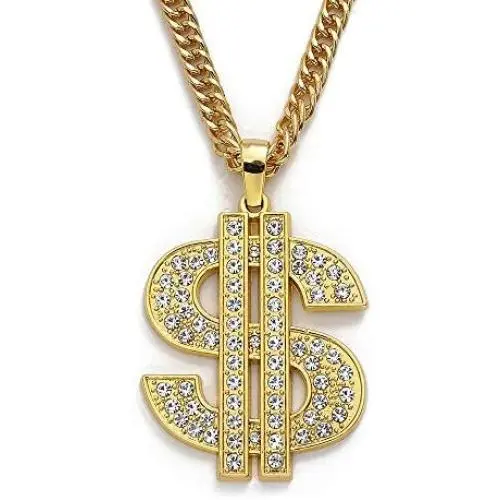 UEJUNBO Gold Chain with Dollar Sign Big Money Necklaces for Men Women,Stainless Steel Iced Out Rhinestone Jewelry,Fashion Pendants with 28 Inches Chain