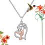Hummingbird Heart Necklace Sterling Silver Necklaces for Women Girls Cubic Zirconia White Gold Plated Bird Pendant with Flower Fashion Jewelry Dainty Valentines Gifts
