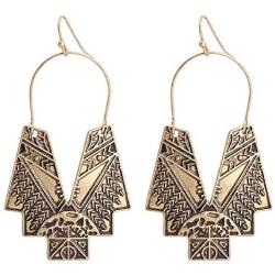 KaFu Retro Tribal tassel Earrings Gold and silver Boho Ethnic Dangle Hoop Earrings Jewelry Hollow Out Fan Shape Geometric Drop Earrings for Women and girl