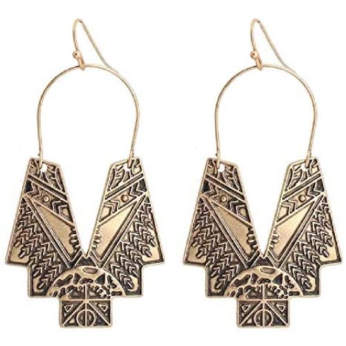 KaFu Retro Tribal tassel Earrings Gold and silver Boho Ethnic Dangle Hoop Earrings Jewelry Hollow Out Fan Shape Geometric Drop Earrings for Women and girl
