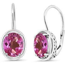 Gem Stone King 925 Sterling Silver Pink Mystic Topaz Women Dangle Earrings (3.60 Ct Oval 9X7MM)