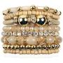 RIAH FASHION Bohemian Bead Multi Layer Versatile Statement Bracelets - Metallic Bar, Sparkly Crystal, Tassel Charm Stackable Stretch Prayer Cuff Leatherette Bangle
