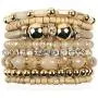 RIAH FASHION Bohemian Bead Multi Layer Versatile Statement Bracelets - Metallic Bar, Sparkly Crystal, Tassel Charm Stackable Stretch Prayer Cuff Leatherette Bangle