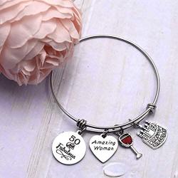 LParkin Fifty and Fabulous 50th Birthday Gift for Women Jewelry Fifty Birthday Bangle Bracelet Amazing Women