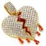 Mens Bling Iced Out Broken Heart Pendant Chain Fake Diamond Tennis Cuban with Heartbreaks 24 Inches