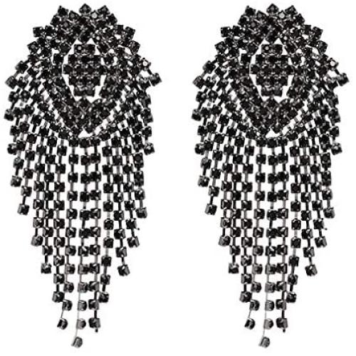 Crystal Beads Earrings Women Ethnic Jewelry Handmade Elegant Big Long Beads Earrings