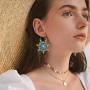 DAMLENG Unique Handmade Blue Boho Vintage Gypsy Mandala Flower Dangle Earrings for Women Girls Ethnic Tribal Retro Turquoise Geometry Hollow Leaf Jewelry Drop Earrings