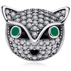 Bolenvi 925 Sterling Silver Crystal Wise Fox Green Eyes Charms Beads Pendants for Charm Bracelets & Necklace - Best Gift for Her