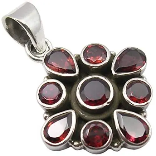 SilverStarJewel Natural Red Drop, Round Garnet Pendant 1.3'' 925 Sterling Silver Ladies Stone SilverStarJewel Natural Red Drop, Round Garnet Pendant 1.3'' 925 Sterling Silver Ladies Stone