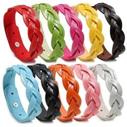 The Woos 10 PCS Handmade Candy Colors Leather Bracelet Adjustable Cuff Wristband Punk Leather Braid Wrap Bracelet Vintage Woven Charm Bracelet for Women Men Jewelry