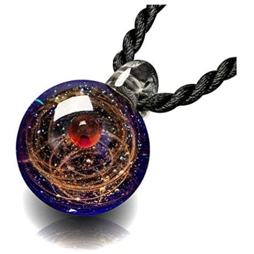 Jovivi Unique Design Glass Universe Ball Necklace Galaxy Planet Pendant Nebula Ribbon Vortex Cosmos Series