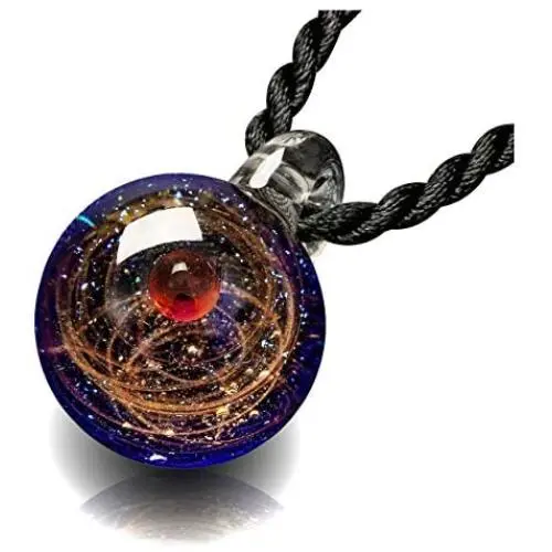 Jovivi Unique Design Glass Universe Ball Necklace Galaxy Planet Pendant Nebula Ribbon Vortex Cosmos Series
