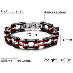 Stainless Steel Motorcycle Bike Biker Link Chain Crystal Rhinestones Bracelets for Women Men