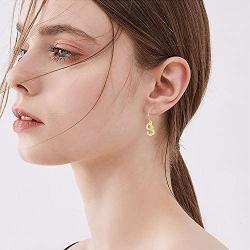 Sllaiss Sterling Silver Charm Bamboo Initial Earrings For Women Men 26 A-Z Capital Alphabet Earrings Open Half Circle Drop Dangle Letter Earrings Semi-Hoop 18K Gold Plated