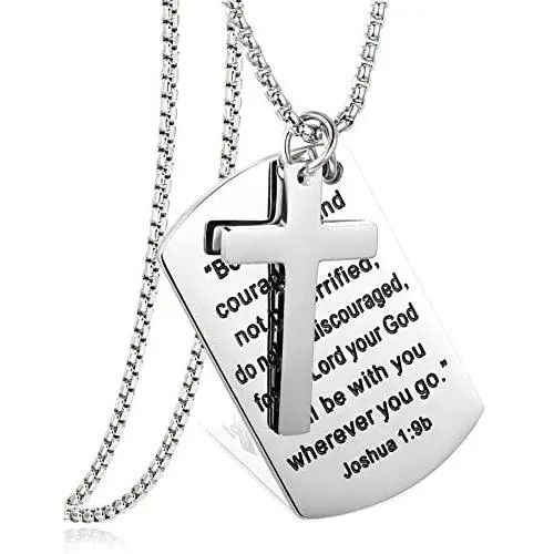 LOYALLOOK Stainless Steel Dog Tags Cross Necklaces Inspirational Jewelry Gift for Daughter Men Bible Prayer Joshua 1:9b LOYALLOOK Stainless Steel Dog Tags Cross Necklaces Inspirational Jewelry Gift for Daughter Men Bible Prayer Joshua 1:9b