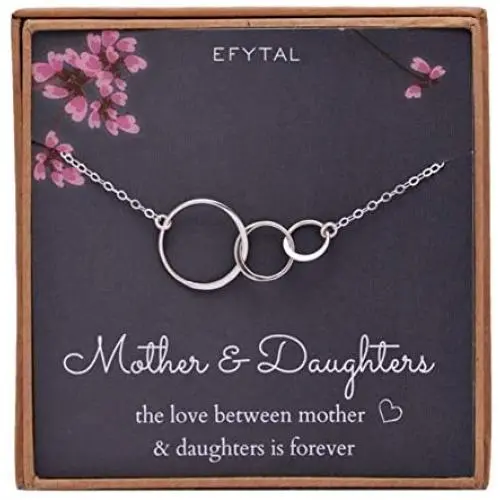 EFYTAL Mom 2 Daughters Necklace, Sterling Silver Three 3 Interlocking Infinity Triple Circles, Mothers Day Jewelry Gift EFYTAL Mom 2 Daughters Necklace, Sterling Silver Three 3 Interlocking Infinity Triple Circles, Mothers Day Jewelry Gift
