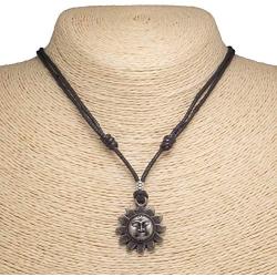 BlueRica Sun Pendant on Adjustable Black Rope Cord Necklace (Old Silver)
