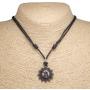 BlueRica Sun Pendant on Adjustable Black Rope Cord Necklace (Old Silver)