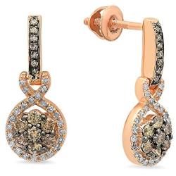 Dazzlingrock Collection 0.55 Carat (ctw) 10K Gold Round Cut Champagne & White Diamond Ladies Dangling Drop Earrings 1/2 ct