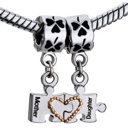Q&Locket Mother Daughter Charms Heart Love Dangle Puzzle Bead For Bracelet