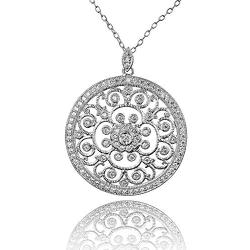 PZ PAZ Creations .925 Sterling Silver Cubic Zirconia Filigree Pendant Necklace