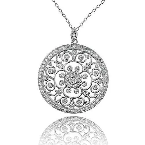 PZ PAZ Creations .925 Sterling Silver Cubic Zirconia Filigree Pendant Necklace PZ PAZ Creations .925 Sterling Silver Cubic Zirconia Filigree Pendant Necklace