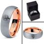 Blossom Nature Tree Ring - Tungsten Band 8mm - Men - Women - 18k Rose Gold Step Bevel Edge - Yellow - Grey - Blue - Black - Brushed - Polished - Wedding - Gift Dome Flat