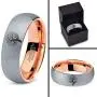Blossom Nature Tree Ring - Tungsten Band 8mm - Men - Women - 18k Rose Gold Step Bevel Edge - Yellow - Grey - Blue - Black - Brushed - Polished - Wedding - Gift Dome Flat