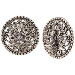 Efulgenz Boho Vintage Antique Ethnic Gypsy Tribal Indian Oxidized Silver Peacock Big Stud Earrings Jewelry