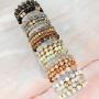 Bohemian Natural Stone Beaded Multi Layer Stacking Statement Bracelets - Sparkly Crystal, Wood, Tassel Charm Stretch Prayer Cuff Bangle Set