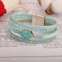 FANCY SHINY Leather Wrap Bracelet Boho Cuff Bracelets Crystal Bead Bracelet with Magnetic Clasp Jewelry Gifts for Women Teen Girls