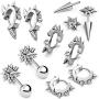 Aroncent 10 PCS Stainless Steel Men Women Ear Stud Earring Huggies Piercing Spike Rivet Cone Taper Silver