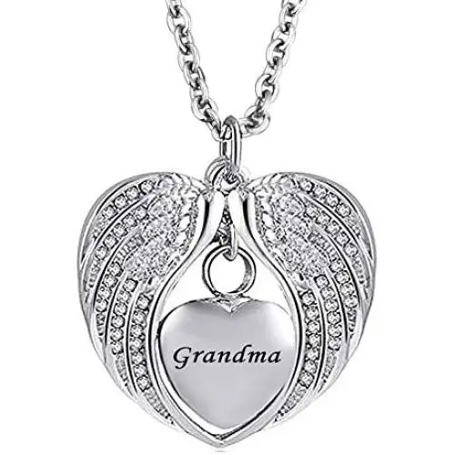 SexyMandala Angel Wing Urn Necklace for Ashes Dad Mom Grandma Heart Cremation Memorial Keepsake Pendant Necklace Jewelry with Fill Kit