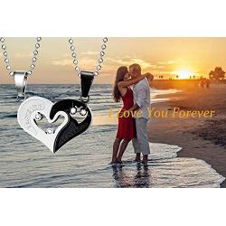 4Pcs Couple Necklace Bracelet Set for Him and Her Love Heart Shape Pendant Necklace King Queen Distance Bracelets For Wpmen (A)