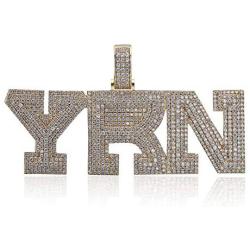 GUCY Hip Hop Jewelry Micropave Simulated Diamond Iced Out YRN Pendant Chain Necklace(Gold/Silver)