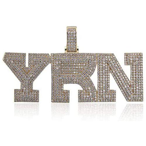 GUCY Hip Hop Jewelry Micropave Simulated Diamond Iced Out YRN Pendant Chain Necklace(Gold/Silver)