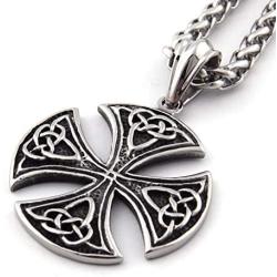 Warvik Cross Celtic Knot Shield Pendant Necklace Asatru Good Luck Power, Stainless Steel Jewelry Mens Womens Wheat Chain 20/28inch