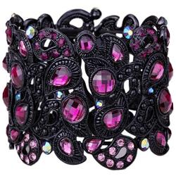 YACQ Womens Flower Stretch Cuff Bracelet fit Wrist Size 6-1/2 to 7-1/2 Inch - Comfortable Elastic Band & Floral Pattern Crystal Jewelry - Lead & Nickle Free - Halloween Costume Outfit