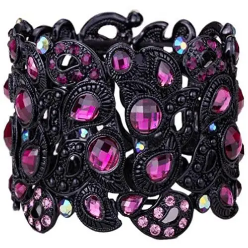 YACQ Womens Flower Stretch Cuff Bracelet fit Wrist Size 6-1/2 to 7-1/2 Inch - Comfortable Elastic Band & Floral Pattern Crystal Jewelry - Lead & Nickle Free - Halloween Costume Outfit YACQ Womens Flower Stretch Cuff Bracelet fit Wrist Size 6-1/2 to 7-1/2 Inch - Comfortable Elastic Band & Floral Pattern Crystal Jewelry - Lead & Nickle Free - Halloween Costume Outfit