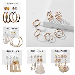 38 Pcs Jewelry Sets for Women with 22 Pairs Fashion Earrings,7 Pcs Chain Necklaces,6 Pcs Metal Knuckles and 2 Pcs Pearl Hair Clips for Girls Gifts