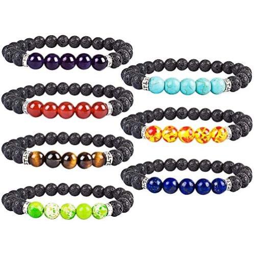 7 Chakra Bracelets Lava Stone Diffuser Bracelet Aromatherapy Essential Oil Bracelet Anxiety Calming Bracelet Meditation Beaded Stretchy Bracelets for Men Women Teens Kids YISSION