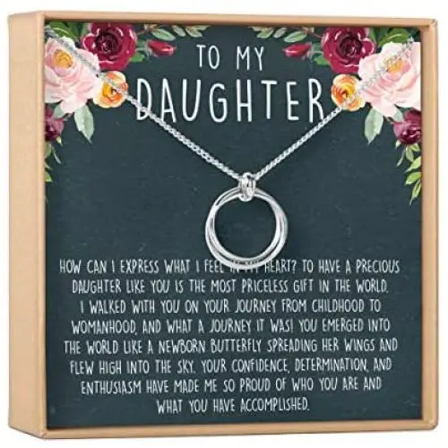 Daughter Necklace: Gift for Daughter, Daughter Jewelry, Mother Daughter, 2 Linked Circles (silver-plated-brass, NA) Daughter Necklace: Gift for Daughter, Daughter Jewelry, Mother Daughter, 2 Linked Circles (silver-plated-brass, NA)