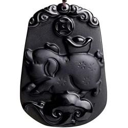 Pure Natural Zodiac Necklace Pendant Made of Obsidian Gemstone Horoscope Animal Sign Amulet