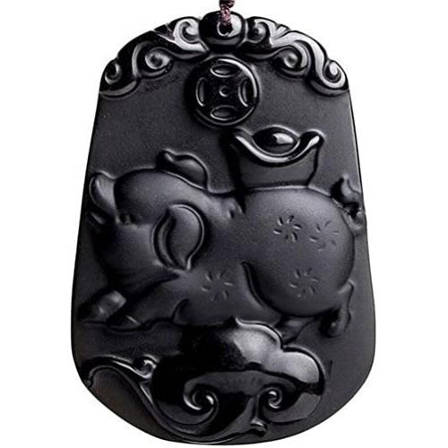 Pure Natural Zodiac Necklace Pendant Made of Obsidian Gemstone Horoscope Animal Sign Amulet